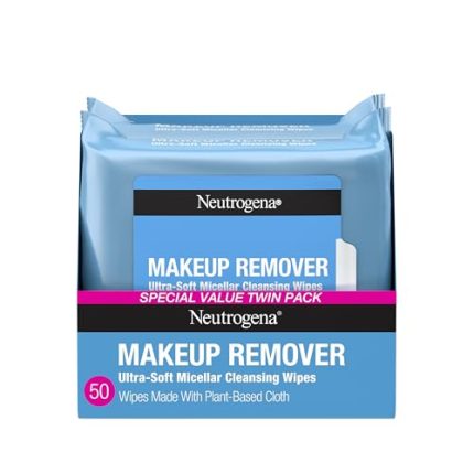 Makeup Remover Wipes Micellar Alcohol-Free Face Towelettes Remove Waterproof Mascara & Oil, Compostable 100% Plant-Based Cloth, Dermatologist & Ophthalmologist Tested, Twin Pack 2 x 25 ct