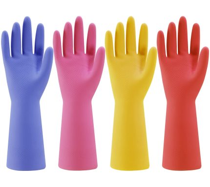Kitchen Dishwashing Gloves - 4 Pairs Colorful Reusable Household Cleaning Gloves for Washing Dishes and Cleaning Tasks, Flexible Long-lasting and Non-Slip (Medium, Blue+Pink+Yellow+Red)