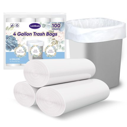 Small Trash Bags 4 Gallon, 100 Count Small Garbage Bag Bathroom White Mini Trash Bag Trash Can Liners Unscented Small Garbage Bags for Bathroom Can