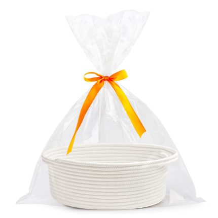Small Woven Basket with Gift Bags and Ribbons Durable Baskets for Halloween Gifts Empty Small Rope Basket for Storage 12"X 8" X 5" Baby Toy Baskets with Handles, White